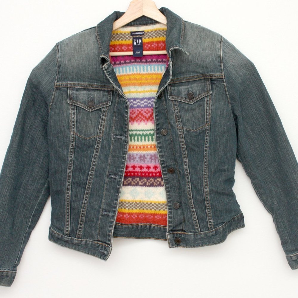 Gap Stretch Denim Jacket Lamb's Wool Lined